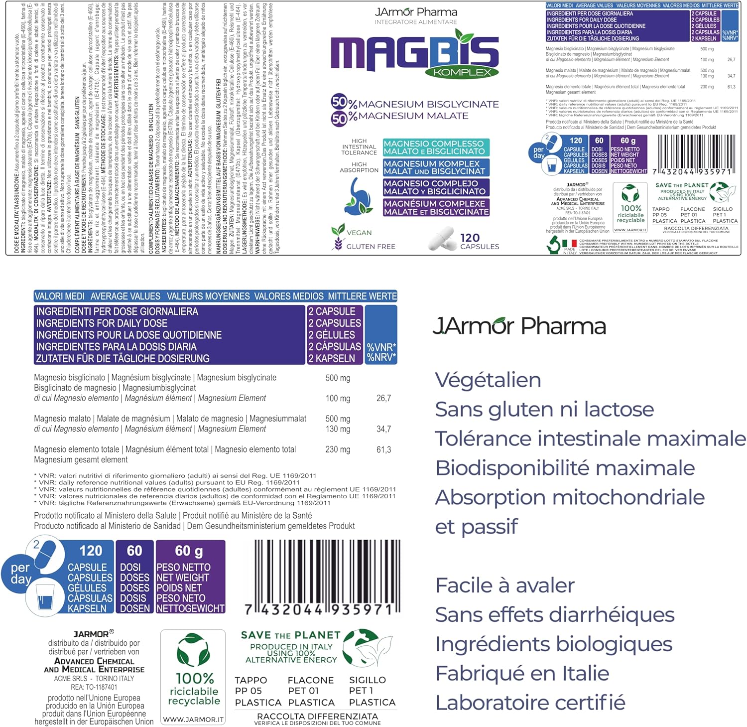 Magbis Magnesium Bisglycinate and Malate 1000 mg, 120 Capsules, High Bioavailability, Reduces Fatigue, Muscle & Joint Support, Gluten Free - Image 7