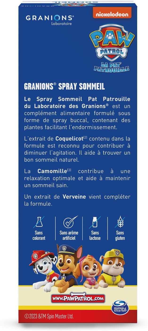 Sleep Spray – PAT PATROUILLE GRANIONS – Apricot Flavour – Verbena, Camomile, Poppy – Relaxation, Reduces Agitation – No Coloring, No Artificial Flavours, No Lactose – Made in France - Image 3