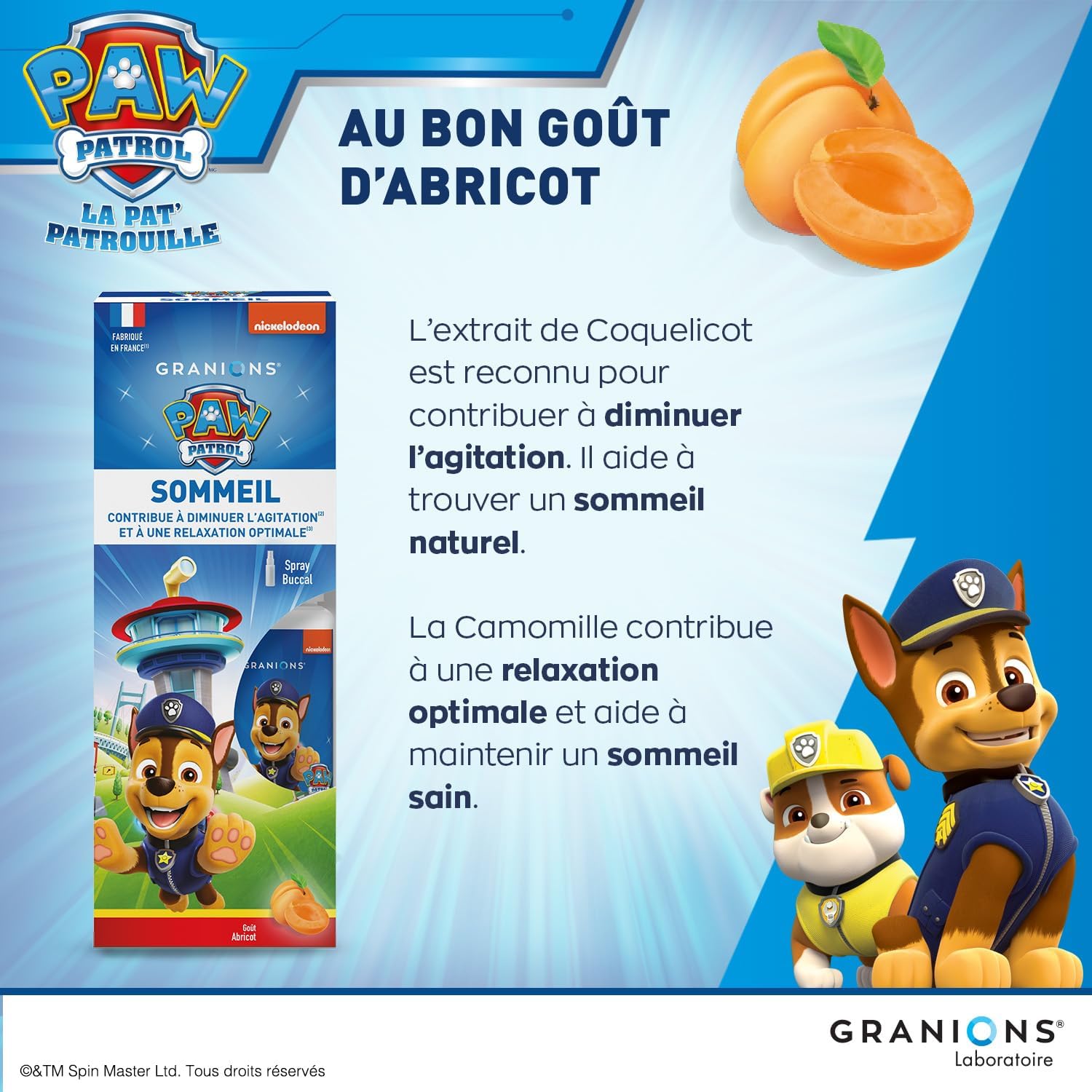 Sleep Spray – PAT PATROUILLE GRANIONS – Apricot Flavour – Verbena, Camomile, Poppy – Relaxation, Reduces Agitation – No Coloring, No Artificial Flavours, No Lactose – Made in France - Image 6