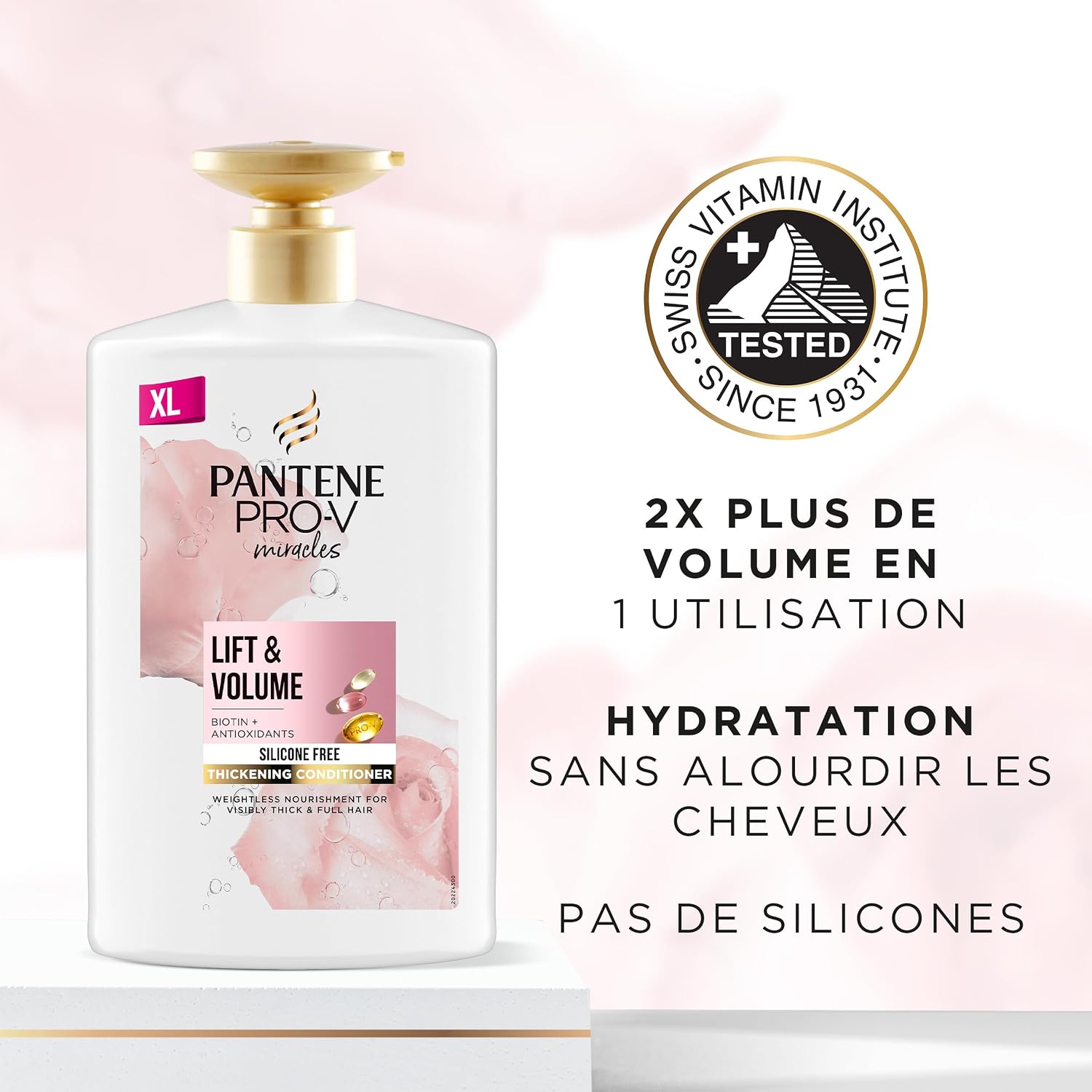 Pantene Biotin and Rose Water Thickening Conditioner, Lift & Volume, XL with Pump, 1000 ml - Image 4