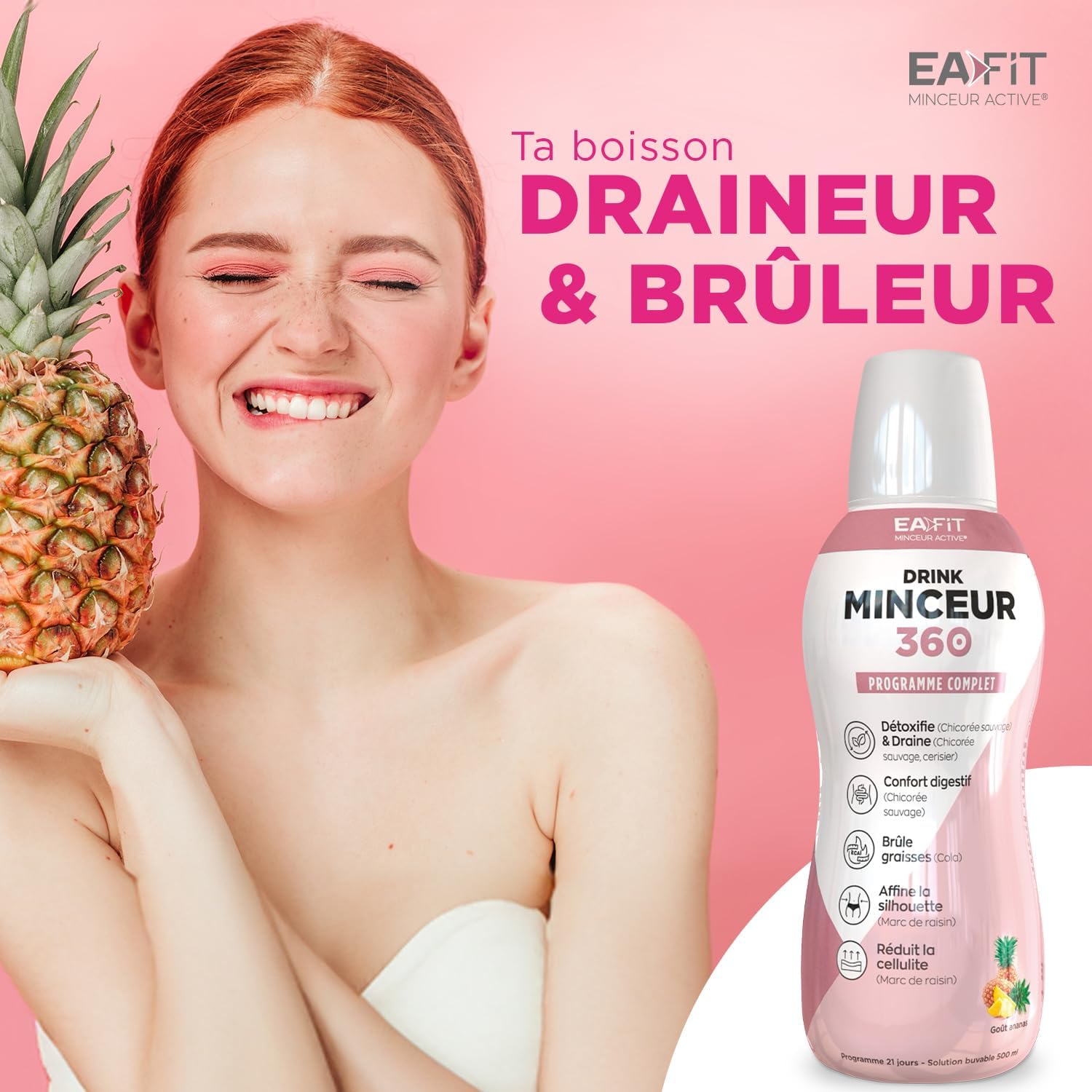 Slimming Drink | Slimming 360 drink EAFIT | Fast and effective slimming drink | Fat burner | Drains and detoxifies for effective weight loss | Pineapple taste | 500 ml | Made in France - Image 3