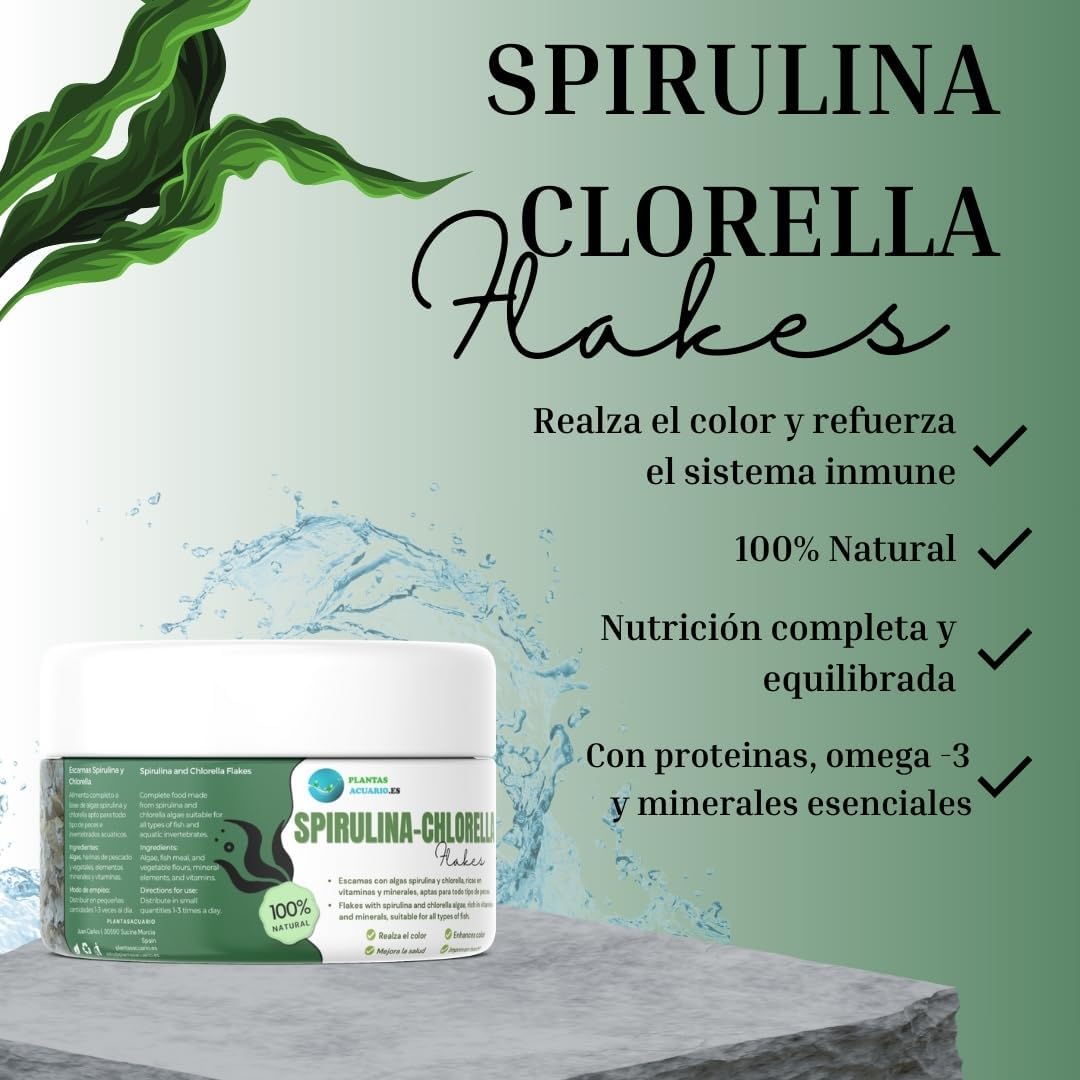 Spirulina Chlorella Flakes Plantasebuario 500 ml, Seaweed Based Flakes, for All Types of Fish - Image 3