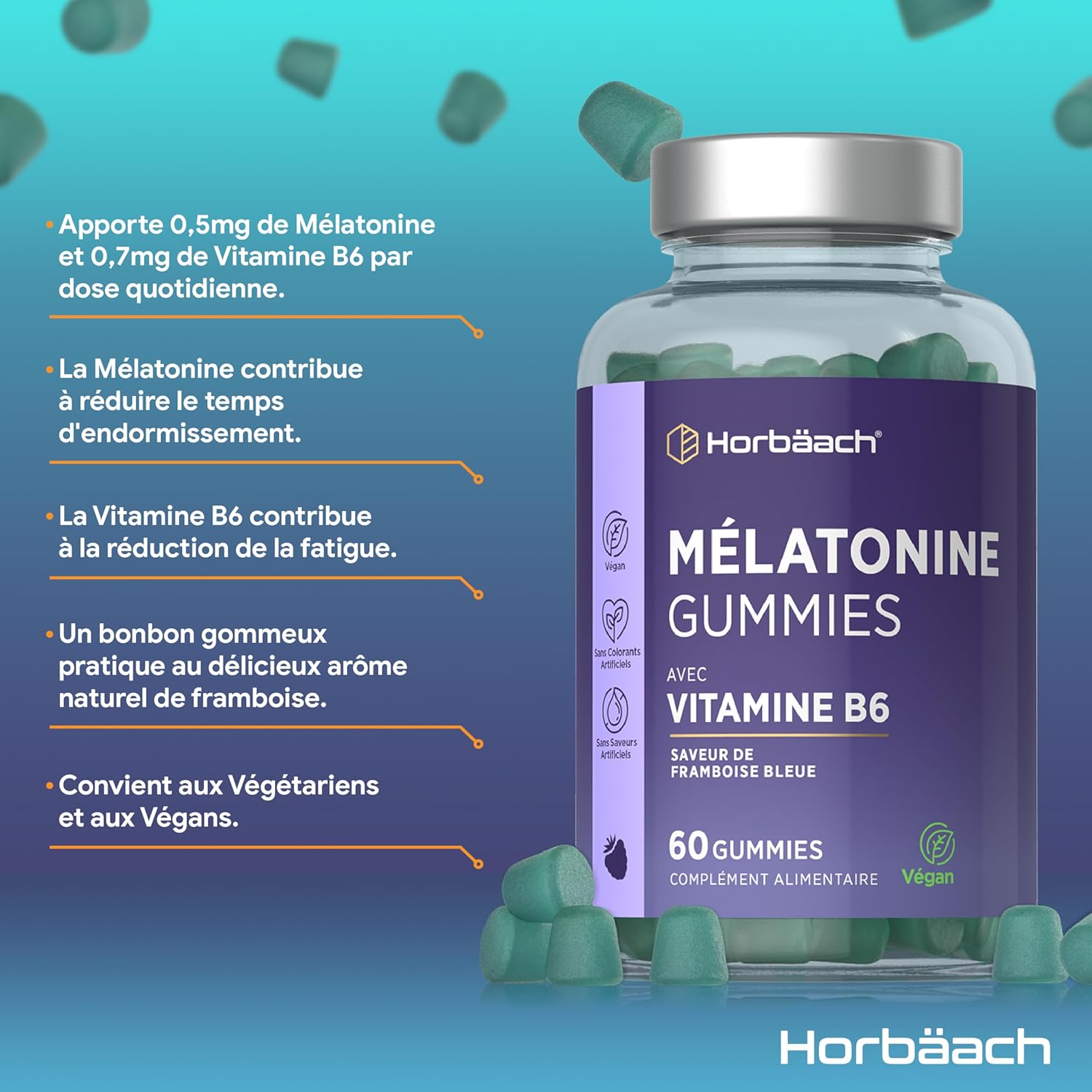 Melatonin Gummies | 60 Gums (2 Months) | With Vitamin B6 | High Dosage Food Supplement | by Horbaach - Image 3