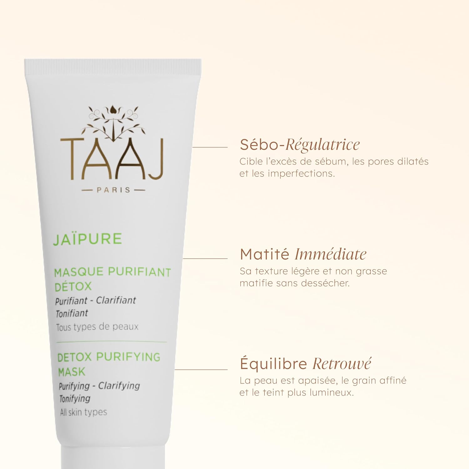 TAAJ | Detox Purifying Mask - JAÏPURE | Purifies, Clarifies & Tones | Antioxidant & Purifying Active | Replenishes Fabrics | Tightens Pores | Fresh & Radiant Complexion | Vegan | 75 ml - Image 4