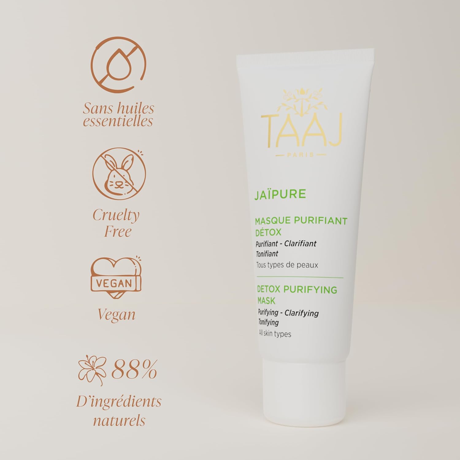 TAAJ | Detox Purifying Mask - JAÏPURE | Purifies, Clarifies & Tones | Antioxidant & Purifying Active | Replenishes Fabrics | Tightens Pores | Fresh & Radiant Complexion | Vegan | 75 ml - Image 5
