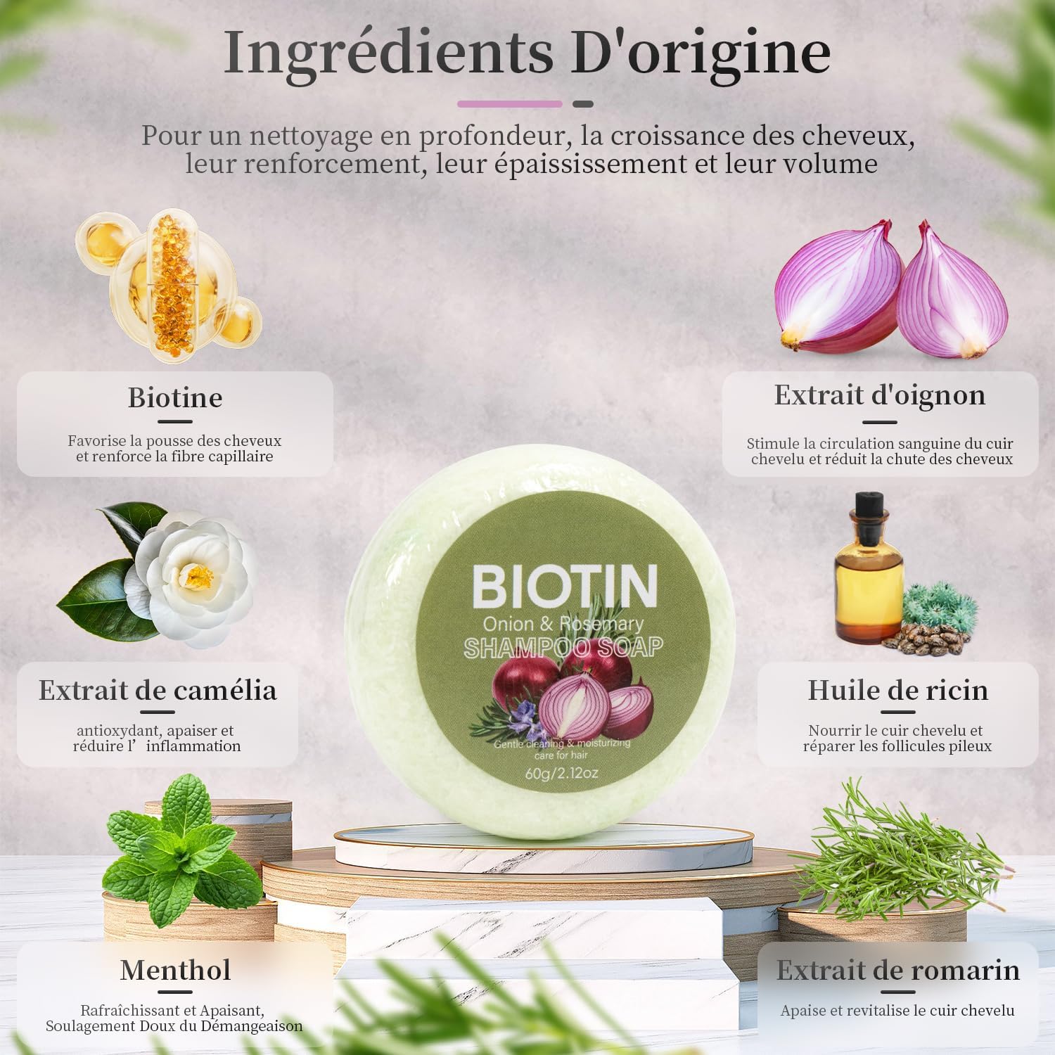 Onion Biotin Shampoo Bar for Growth, Cleans and Nourishes Scalp Smoothly, Promoting Hair Growth and All Hair Types (Green) - Image 3