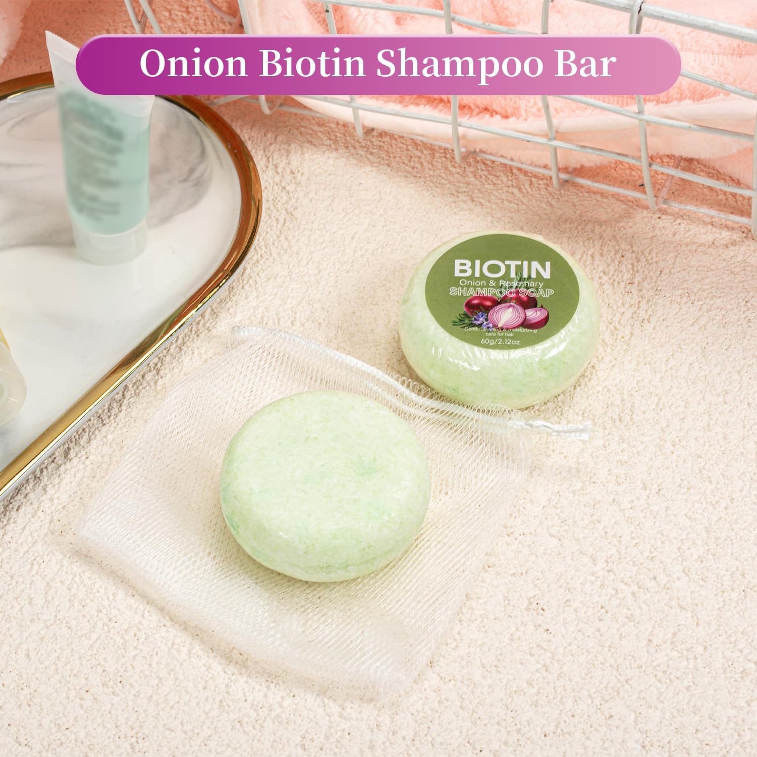 Onion Biotin Shampoo Bar for Growth, Cleans and Nourishes Scalp Smoothly, Promoting Hair Growth and All Hair Types (Green) - Image 10