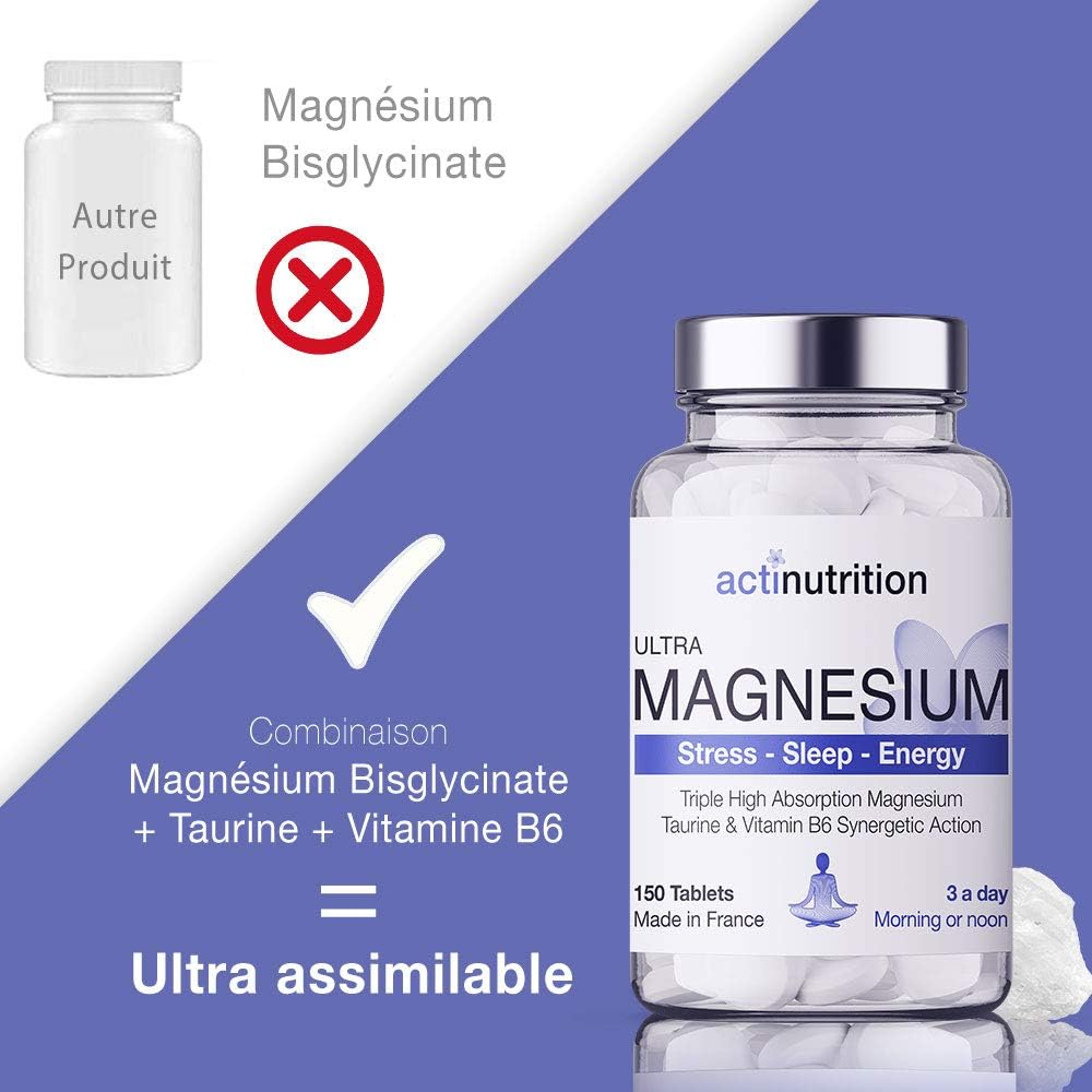 ULTRA Magnesium | Ultra-Assimilable Bisglycinate, Citrate and Magnesium Malate | Taurine, B6 & B8 | Stress, Sleep & Vitality | Vegan & Gluten Free | 414mg/d 150 tablets | Made in France - Image 5