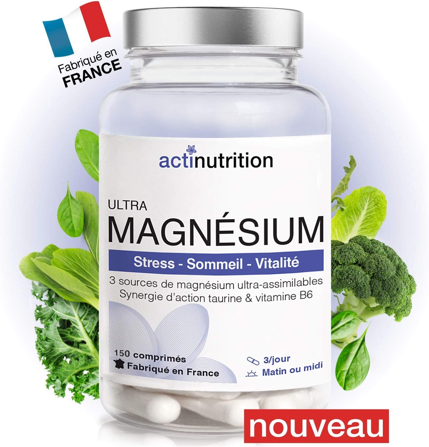 ULTRA Magnesium | Ultra-Assimilable Bisglycinate, Citrate and Magnesium Malate | Taurine, B6 & B8 | Stress, Sleep & Vitality | Vegan & Gluten Free | 414mg/d 150 tablets | Made in France - Image 6