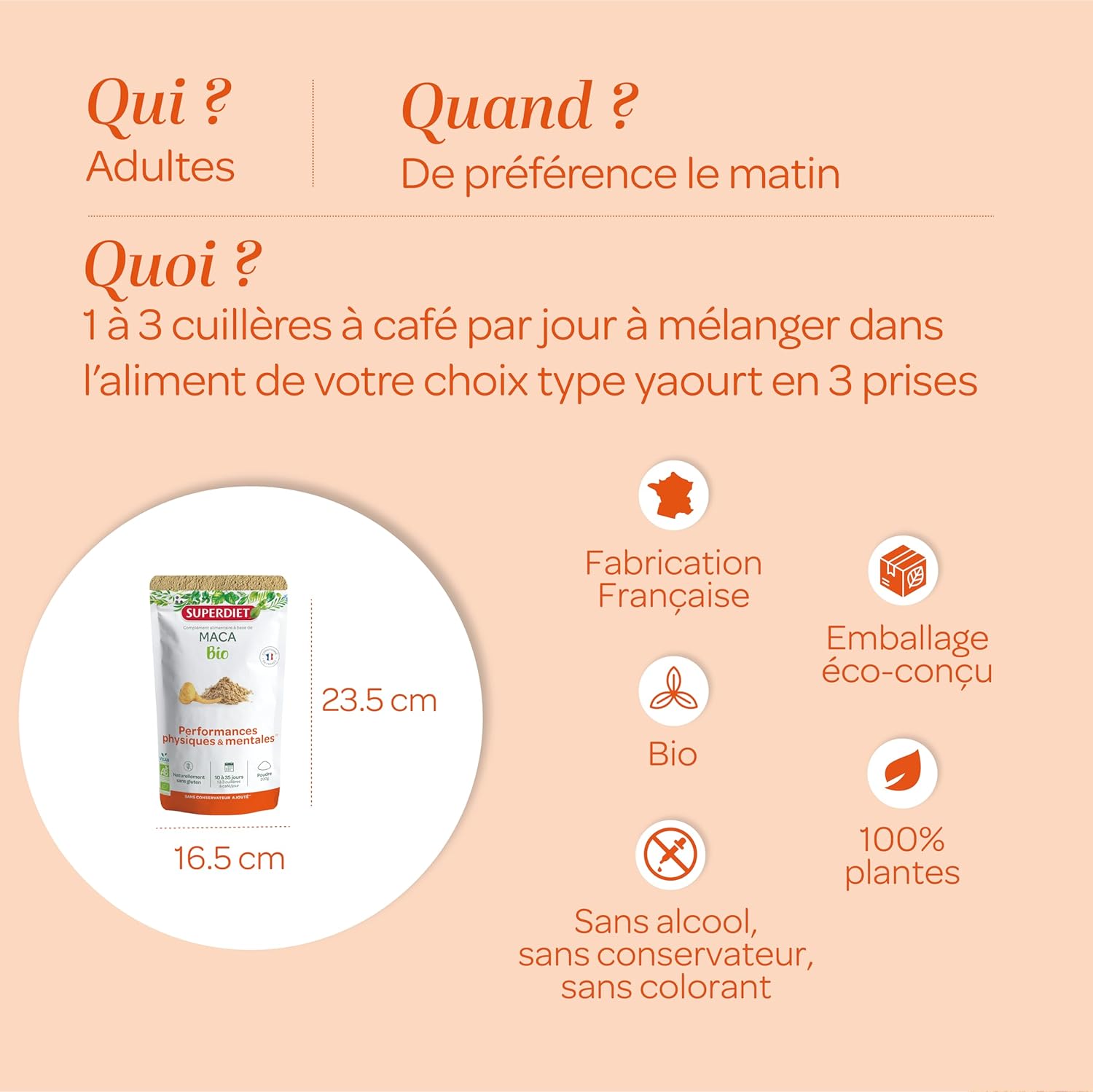 SUPERDIET - MACA BIO -Physical and mental performance, Couple health - Made in France -Paper bag with resealable zip-Powder 200g - Image 5