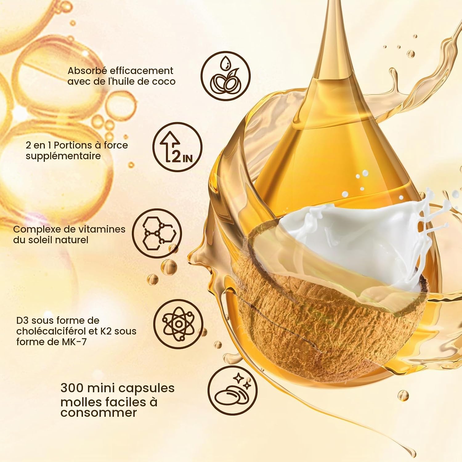 Vitamin D3 K2 20000 IU with MK7-300 in Virgin Coconut Oil | Supports Calcium Absorption and Bone Health, Immune System and Heart Health - 60ml - Image 3