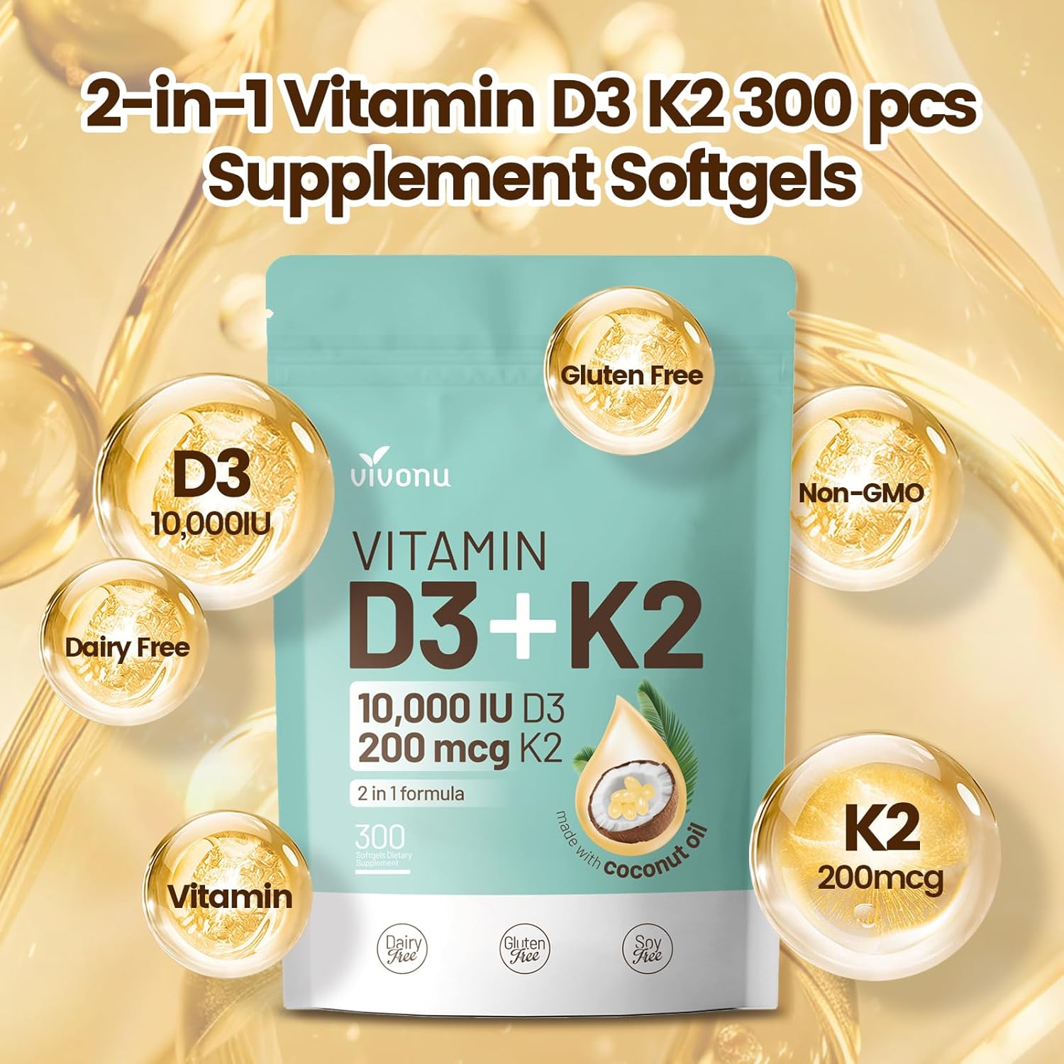 Vitamin D3 K2 20000 IU with MK7-300 in Virgin Coconut Oil | Supports Calcium Absorption and Bone Health, Immune System and Heart Health - 60ml - Image 7