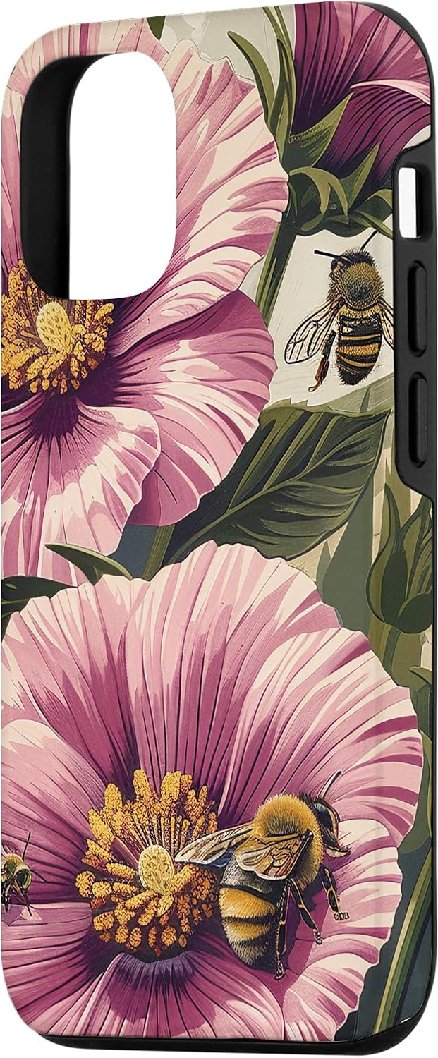 Coque pour iPhone 15 Fleur d'onagre du Cap fleurissant avec des abeilles autour graphique - Image 3