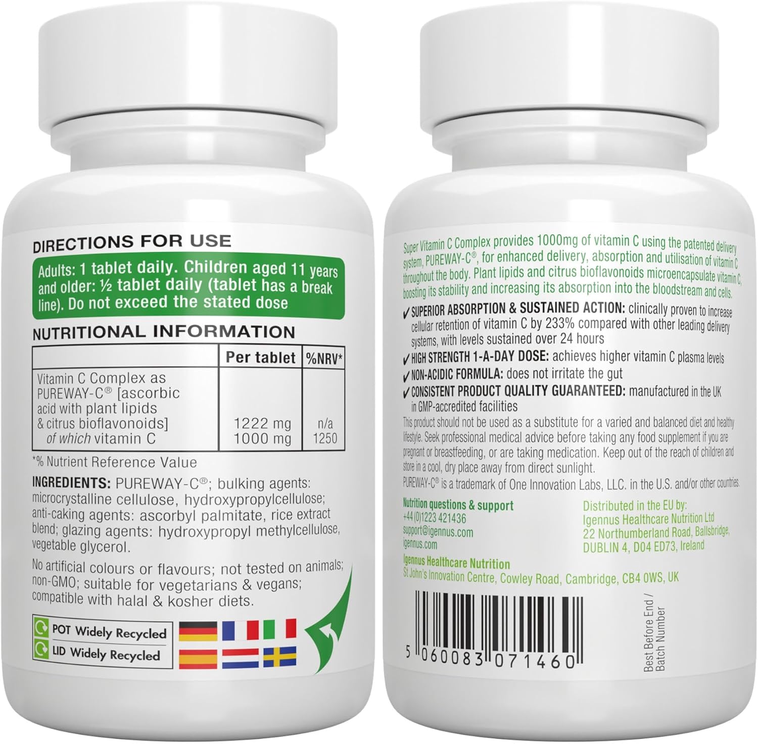 Super Vitamin C Complex, Vitamin C Complex 1000mg, Pureway-C with Citrus Bioflavonoids, High Dose for 24 Hours Immune Support, Vegan, 60 Tablets - Image 8