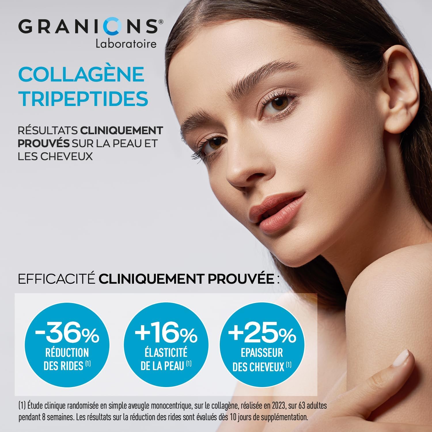 GRANIONS COLLAGENE MARIN TRIPEPTIDES 2.5 g - Anti Wrinkle Marine Collagen Tripeptides (-36%) + Skin Elasticity (+16%) - Vitamin C - Skin & Hair Beauty - Made in France - Sugar Free -80 Tablets - Image 6