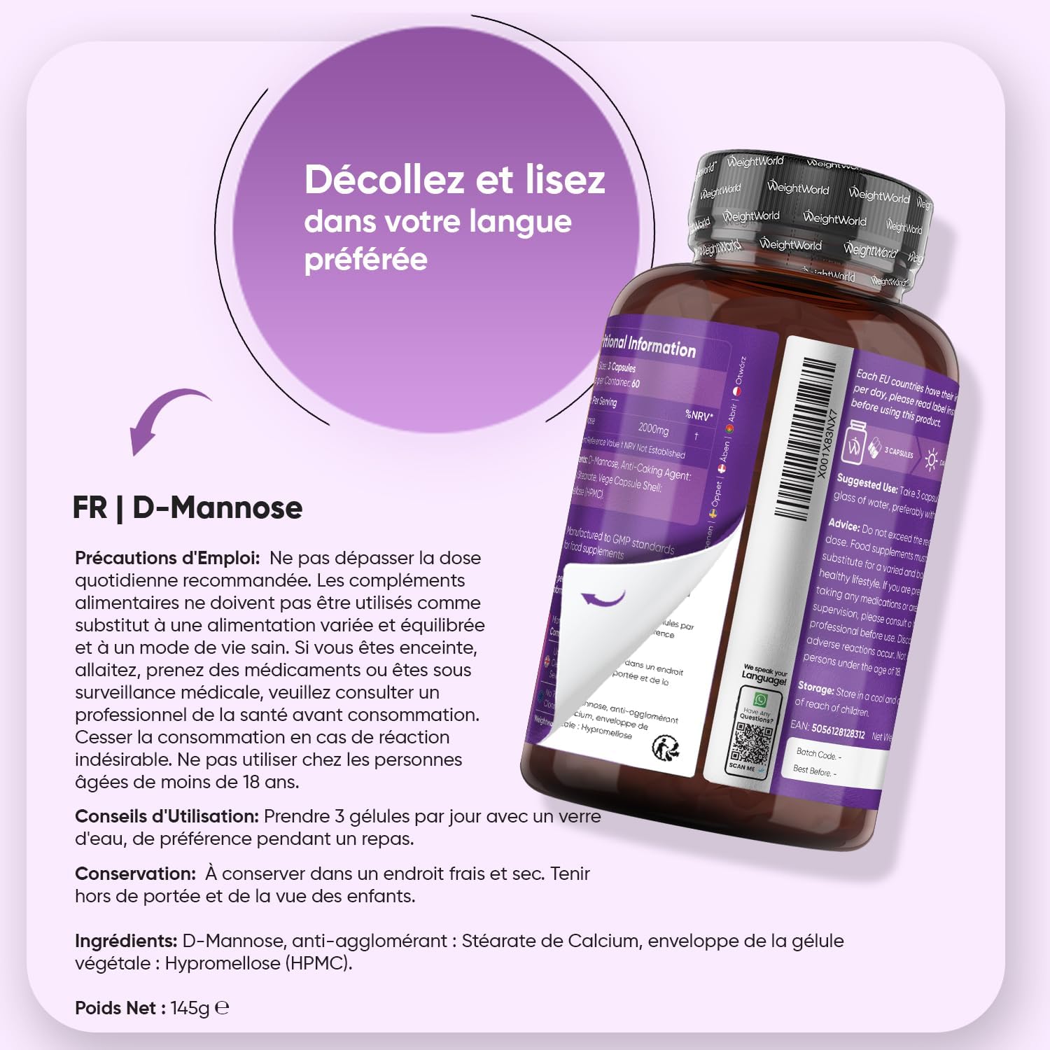 D Mannose Vegan Capsules 2000mg, 180 D Mannose Powder in Capsules Multi-Use - Image 5