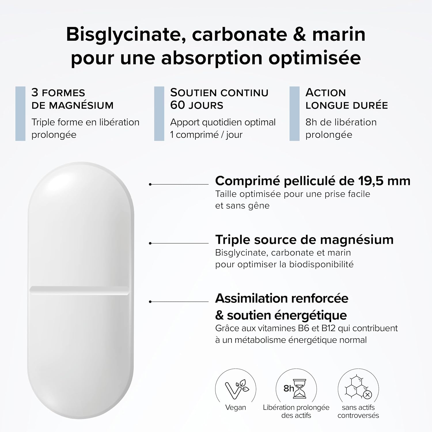 Magnesium Bisglycinate + Vitamin B6 - Enriched with Marine Magnesium & Carbonate - Extended Release - Fatigue, Stress - 60 Vegetable Capsules - Vegan - Beyond Elements - Image 6