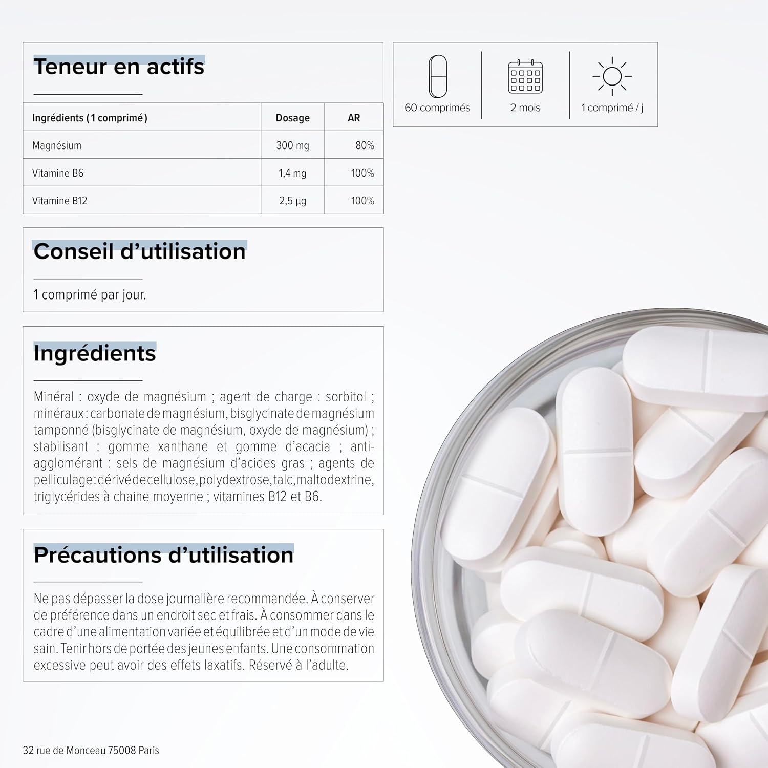 Magnesium Bisglycinate + Vitamin B6 - Enriched with Marine Magnesium & Carbonate - Extended Release - Fatigue, Stress - 60 Vegetable Capsules - Vegan - Beyond Elements - Image 9
