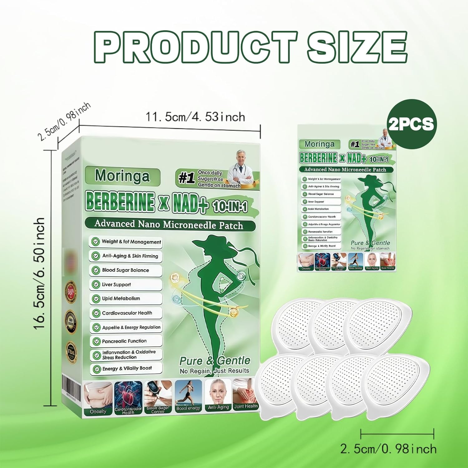 Moringa 10-in-1 Micro Needle Patch Nano with Berberine and NAD+, Slimming Flat Belly and Fat Burning Patch for Body Firming - Image 3