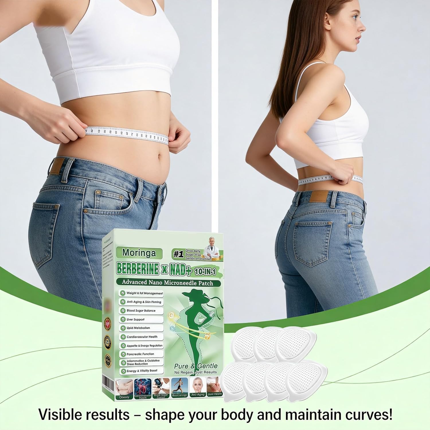 Moringa 10-in-1 Micro Needle Patch Nano with Berberine and NAD+, Slimming Flat Belly and Fat Burning Patch for Body Firming - Image 6