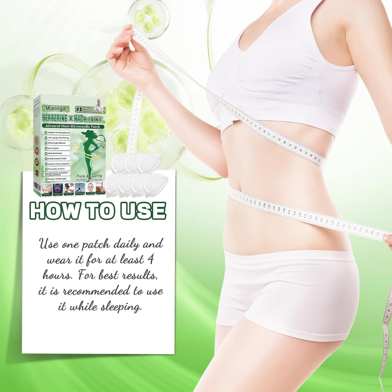 Moringa 10-in-1 Micro Needle Patch Nano with Berberine and NAD+, Slimming Flat Belly and Fat Burning Patch for Body Firming - Image 7