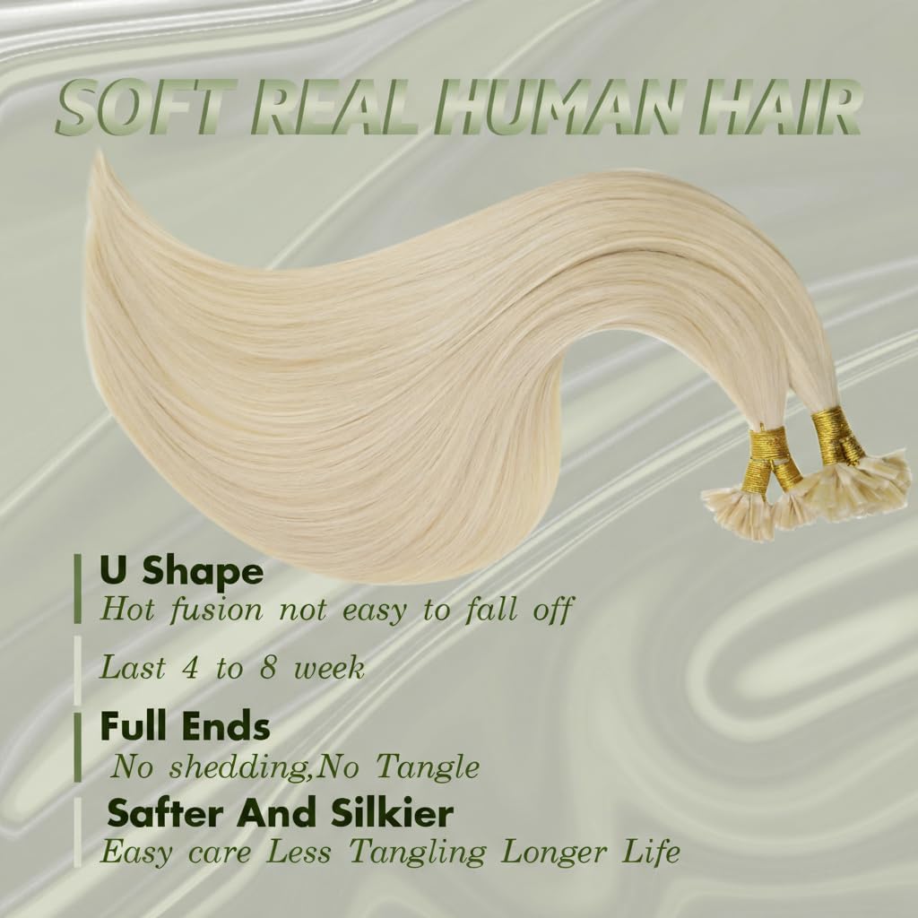 RUNATURE Natural Keratin Hair Extension Platinum Blonde 35 cm 50s 50 g #60 | Keratin extension, real human hair, smooth, shiny, silky soft, invisible, natural fusion - Image 3