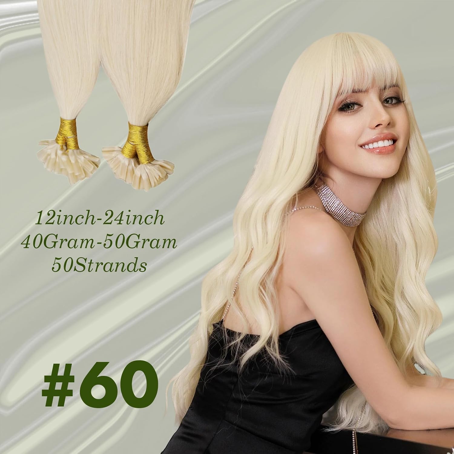 RUNATURE Natural Keratin Hair Extension Platinum Blonde 35 cm 50s 50 g #60 | Keratin extension, real human hair, smooth, shiny, silky soft, invisible, natural fusion - Image 4