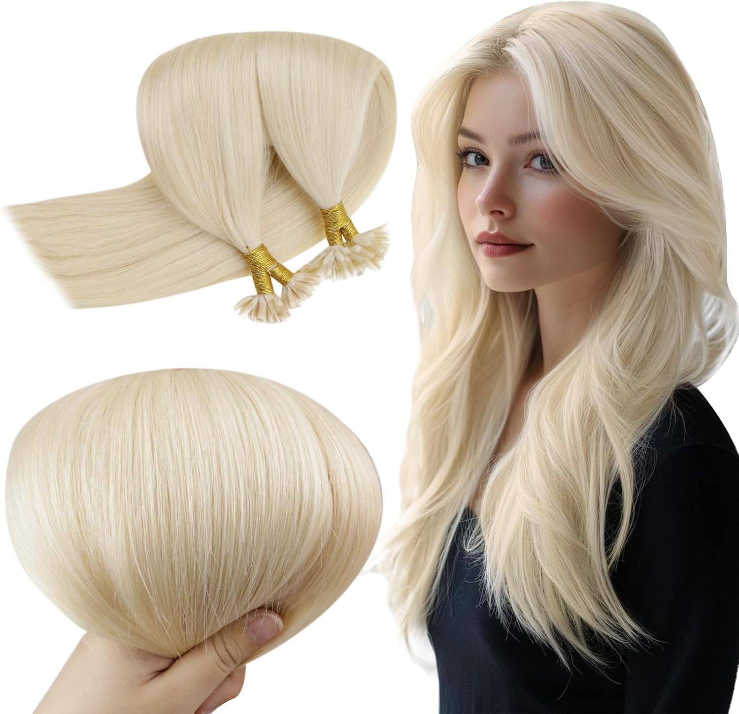 RUNATURE Natural Keratin Hair Extension Platinum Blonde 35 cm 50s 50 g #60 | Keratin extension, real human hair, smooth, shiny, silky soft, invisible, natural fusion - Image 9