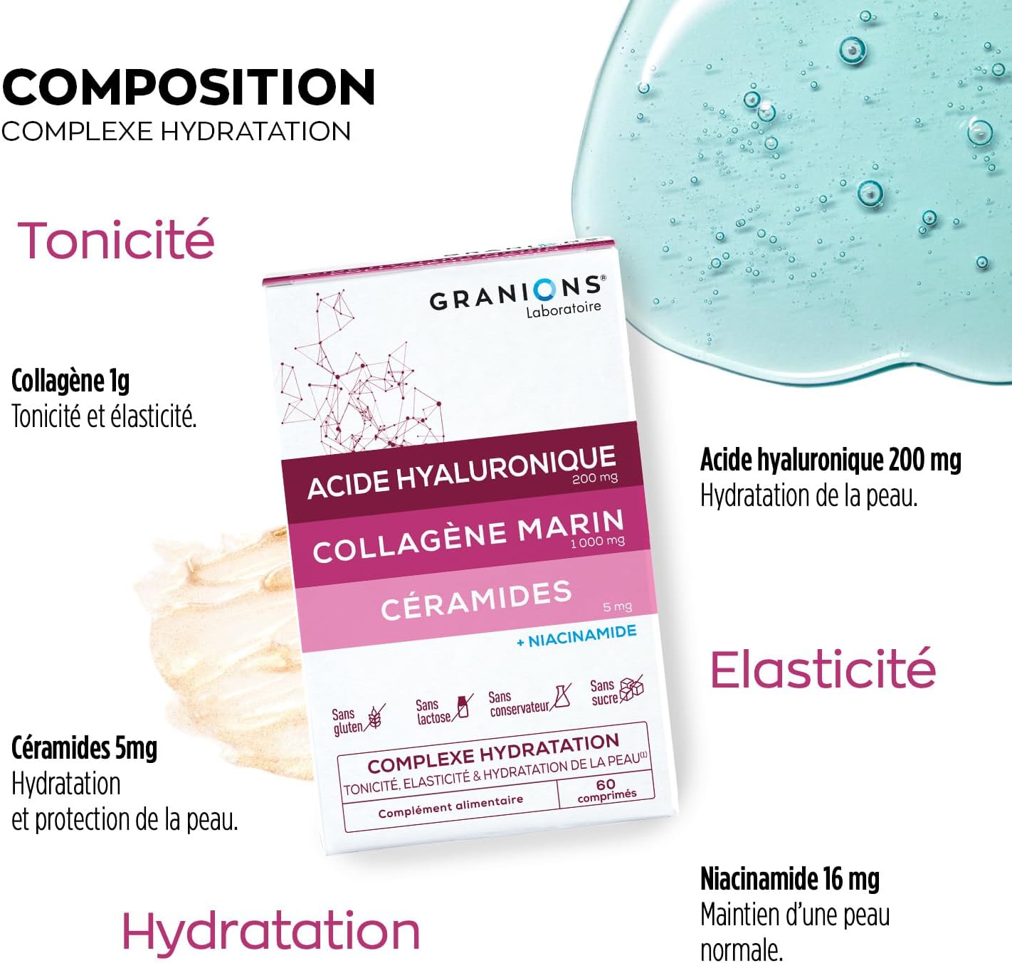 Niacinamide - Granions Collagen Marine Anti Wrinkle - Ceramides Hyaluronic | Collagene marin enrichi niacinamide et ceramides, soutient l'eclat et l'anti ride de la peau - cure 1 mois, Granions - Image 4