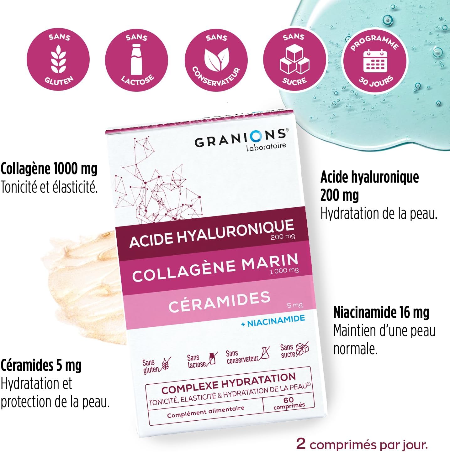 Niacinamide - Granions Collagen Marine Anti Wrinkle - Ceramides Hyaluronic | Collagene marin enrichi niacinamide et ceramides, soutient l'eclat et l'anti ride de la peau - cure 1 mois, Granions - Image 6