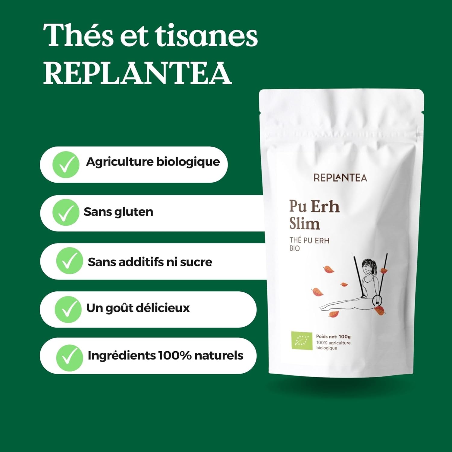 ERH SLIM ORGANIC PU TEA 100g (50 Cups) | Pu Erh Tea with Ginger, Orange, Green Tea, Matcha, Matcha, Mate, Dandelion REPLANTE - Image 6