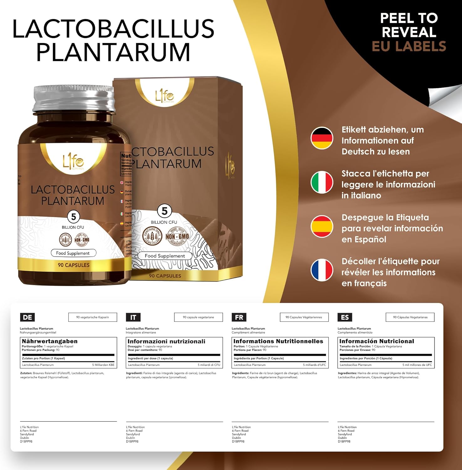 LN Lactobacillus Plantarum | 90 Probiotic L-Plantarum Capsules - 5 Billion CFU Per Serving | Probiotic Prebiotic | Non-GMO Gluten Free Allergen Free | Made in the UK - Image 3