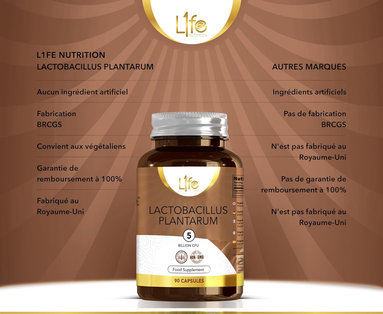 LN Lactobacillus Plantarum | 90 Probiotic L-Plantarum Capsules - 5 Billion CFU Per Serving | Probiotic Prebiotic | Non-GMO Gluten Free Allergen Free | Made in the UK - Image 5