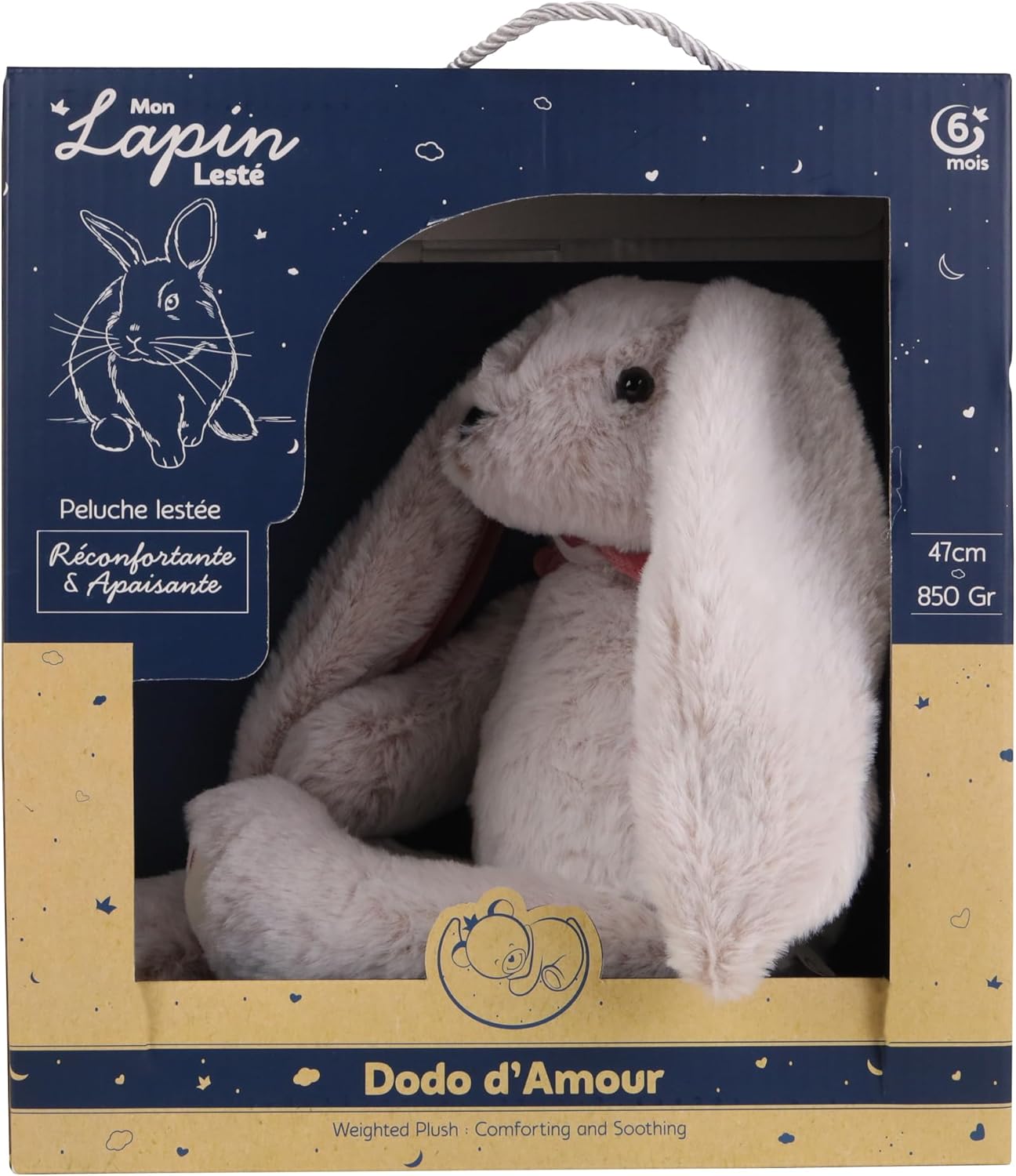 DODO D'AMOUR - Weighted Rabbit Soft Toy - 192903 - Pink - 850 g - Sleep - Relaxation - Soft Toy - French Design - Removable Weight - Machine Washable - Children's Gift - 47 cm - From 6 Months - Image 3