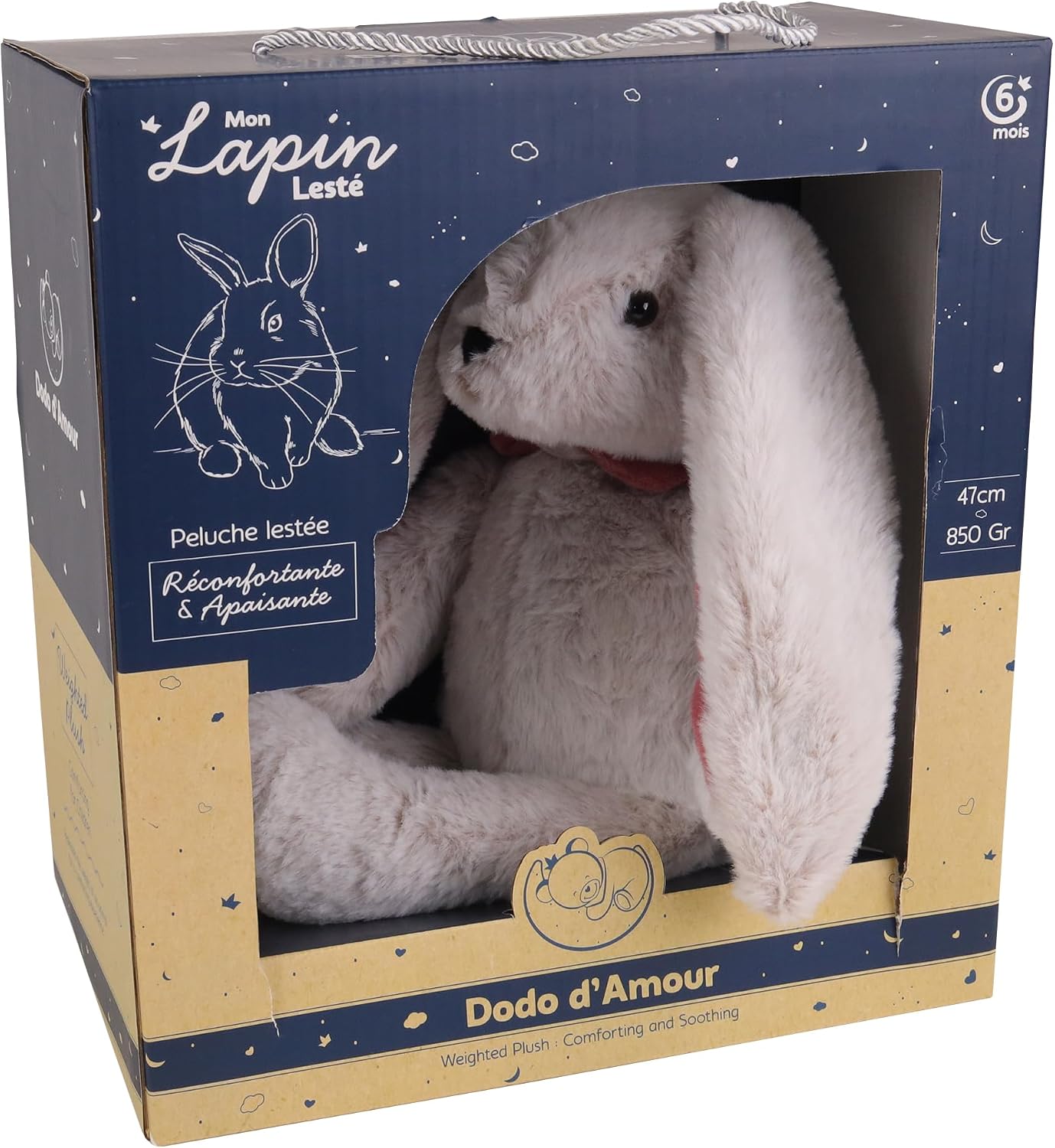DODO D'AMOUR - Weighted Rabbit Soft Toy - 192903 - Pink - 850 g - Sleep - Relaxation - Soft Toy - French Design - Removable Weight - Machine Washable - Children's Gift - 47 cm - From 6 Months - Image 4