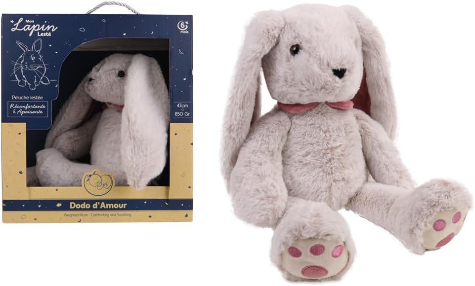 DODO D'AMOUR - Weighted Rabbit Soft Toy - 192903 - Pink - 850 g - Sleep - Relaxation - Soft Toy - French Design - Removable Weight - Machine Washable - Children's Gift - 47 cm - From 6 Months - Image 5