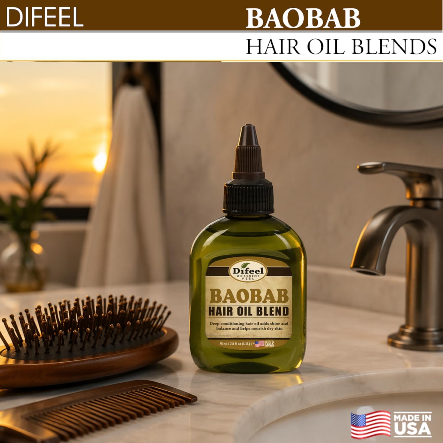Difeel Premium Deep Conditioning Natural Hair Care Oil - Baobab, nourishes dry skin, adds shine and balance, leaves hair silky and smooth 70g - Image 3