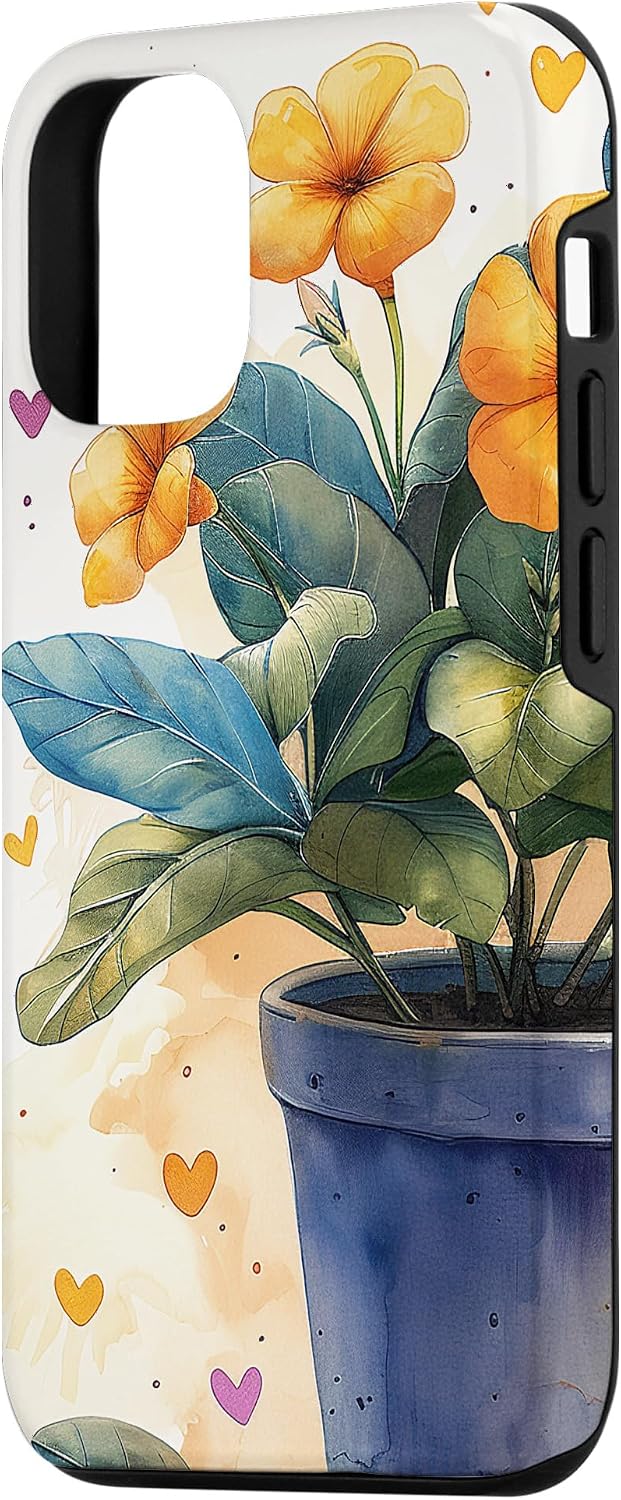 Coque pour iPhone 15 Plante d'onagre en pot Cottagecore Hearts Graphic - Image 3