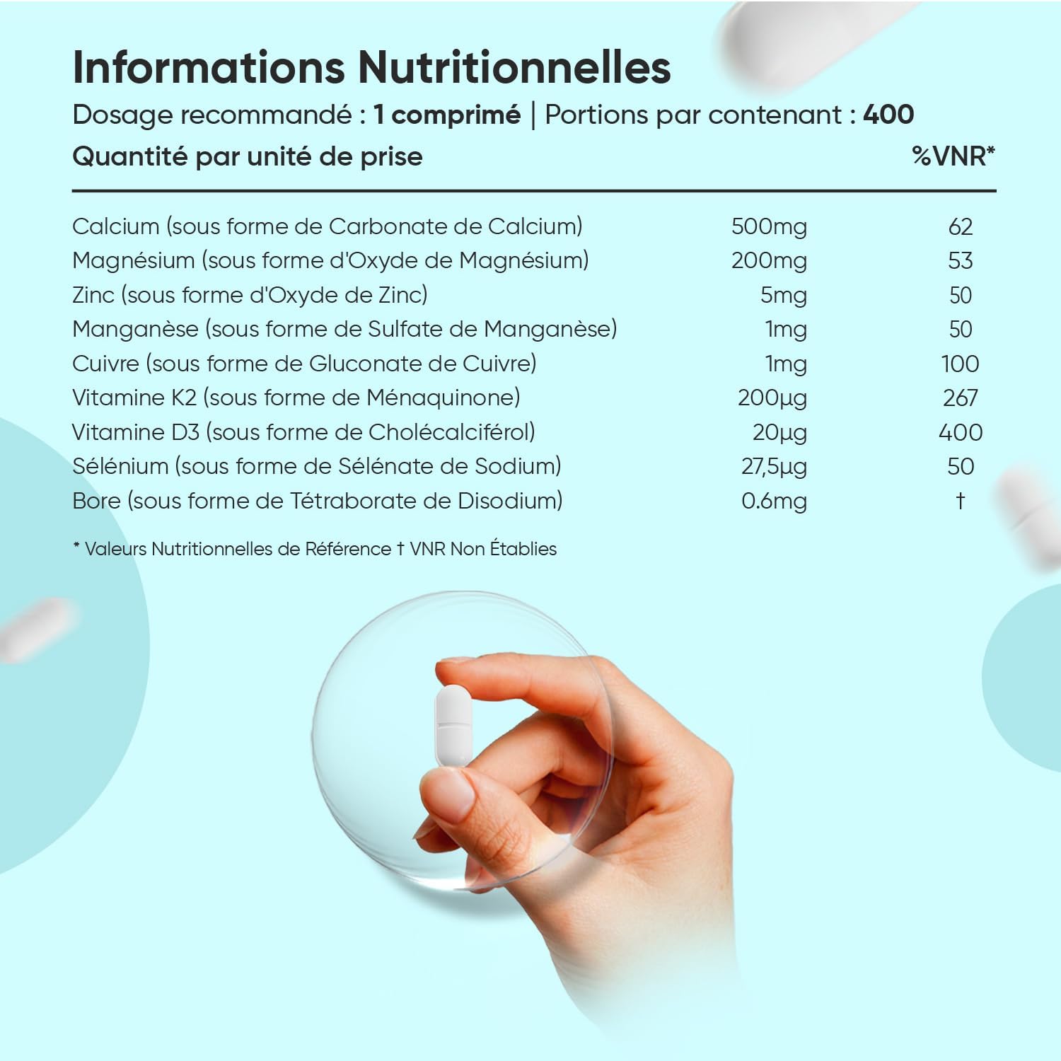 Supplementary Duo - Calcium Magnesium Zinc Vitamin D3 K2 MK7 400 Tablets (+ 1 Year) - Glucosamine Chondroitin MSM 180 Capsules, with Turmeric, Hyaluronic Acid & Vitamin C Ascorbic Acid L - Image 3