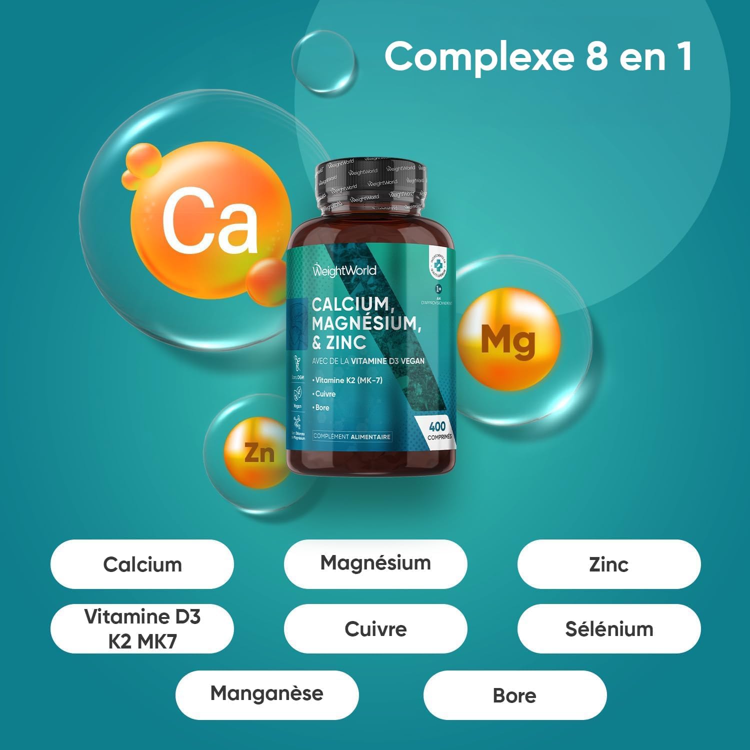 Supplementary Duo - Calcium Magnesium Zinc Vitamin D3 K2 MK7 400 Tablets (+ 1 Year) - Glucosamine Chondroitin MSM 180 Capsules, with Turmeric, Hyaluronic Acid & Vitamin C Ascorbic Acid L - Image 5