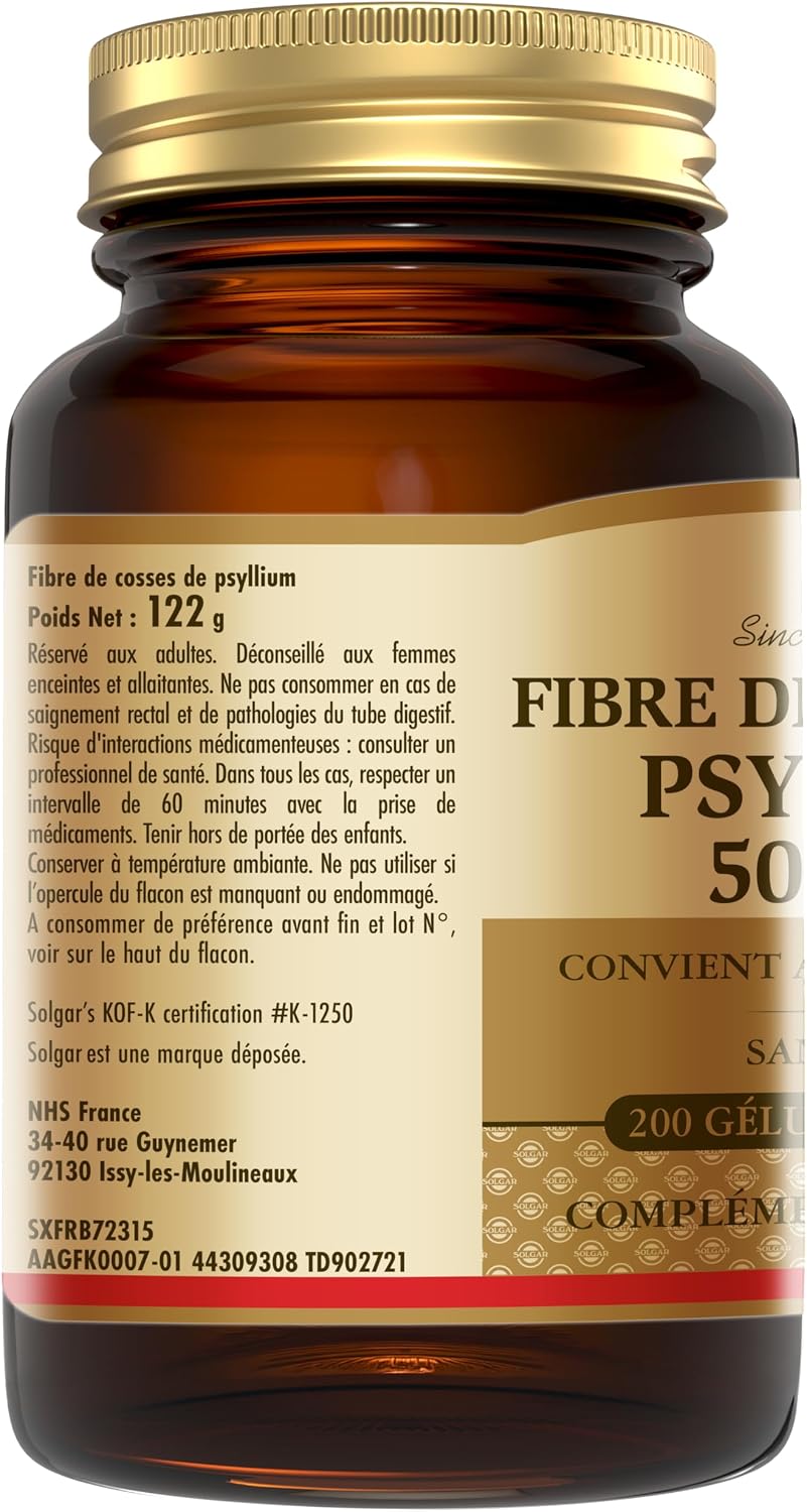 Solgar Psyllium 500 mg - Intestinal Comfort - Vegan - 200 Vegetable Capsules | Plant Fibre for Intestinal Transit & Digestive Comfort, Facilitates Intestinal Function, 3 Months, Dietary Supplement - Image 8