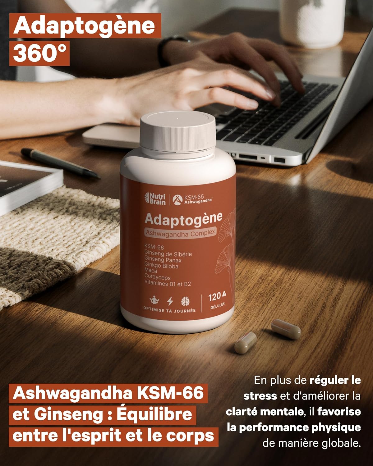 Ashwagandha Complex with KSM-66, Ginseng, Ginkgo Biloba, Maca, Cordyceps, Vitamins B1-B2 | Adaptogen Anti-Stress, Balance, Energy, Performance | 120 Capsules | Vegan, Non-GMO, Gluten Free - Image 4