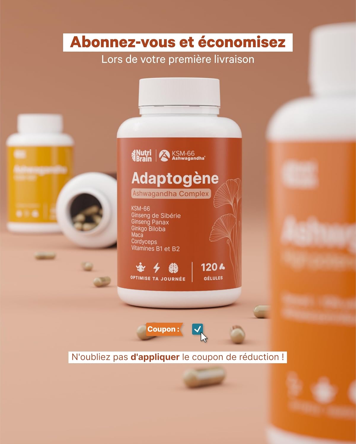 Ashwagandha Complex with KSM-66, Ginseng, Ginkgo Biloba, Maca, Cordyceps, Vitamins B1-B2 | Adaptogen Anti-Stress, Balance, Energy, Performance | 120 Capsules | Vegan, Non-GMO, Gluten Free - Image 8