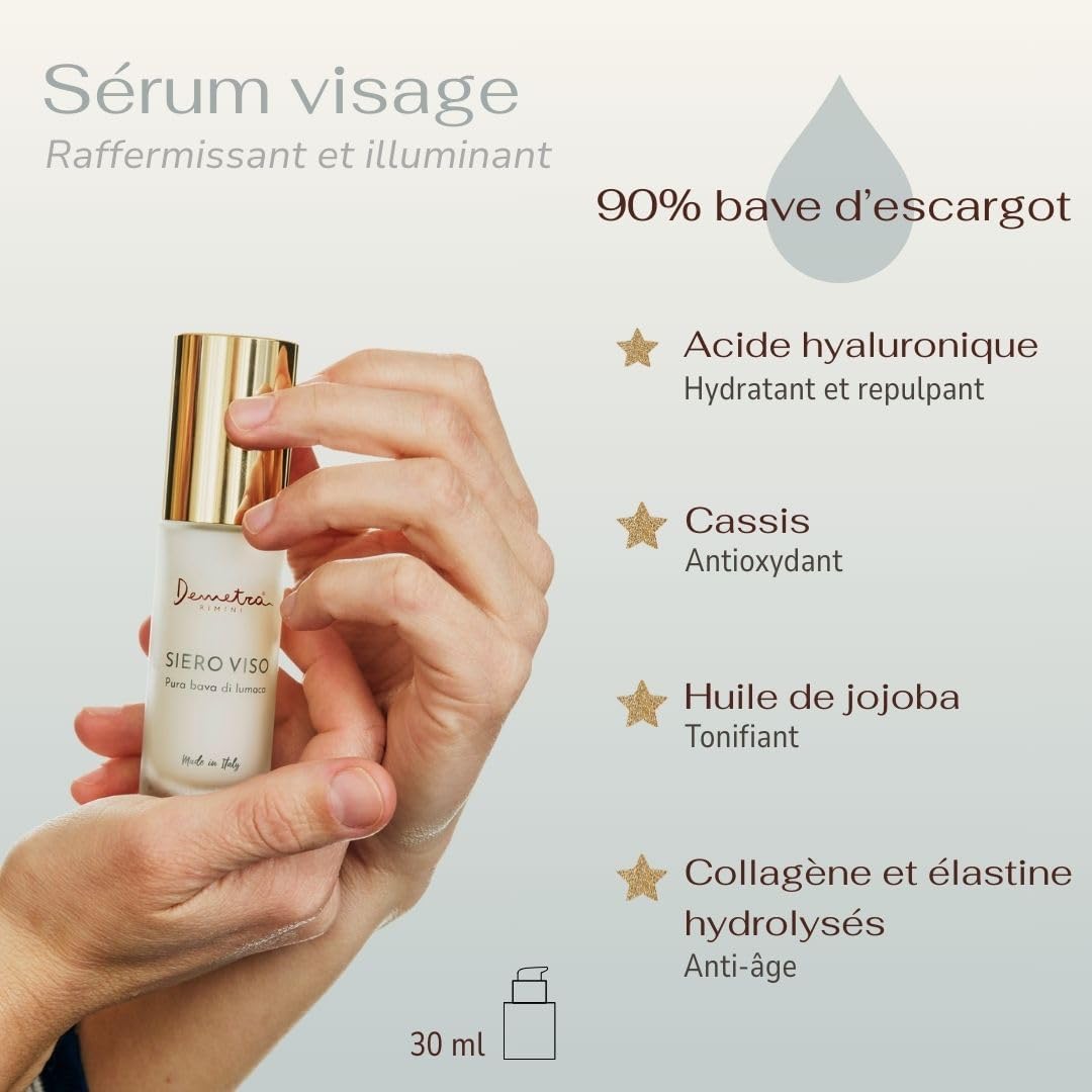 Demetra 90% Snail Slime Illuminating and Smoothing Face Serum, Hyaluronic Acid, Hydrolyzed Collagen and Elastin – 30 ml - Image 4
