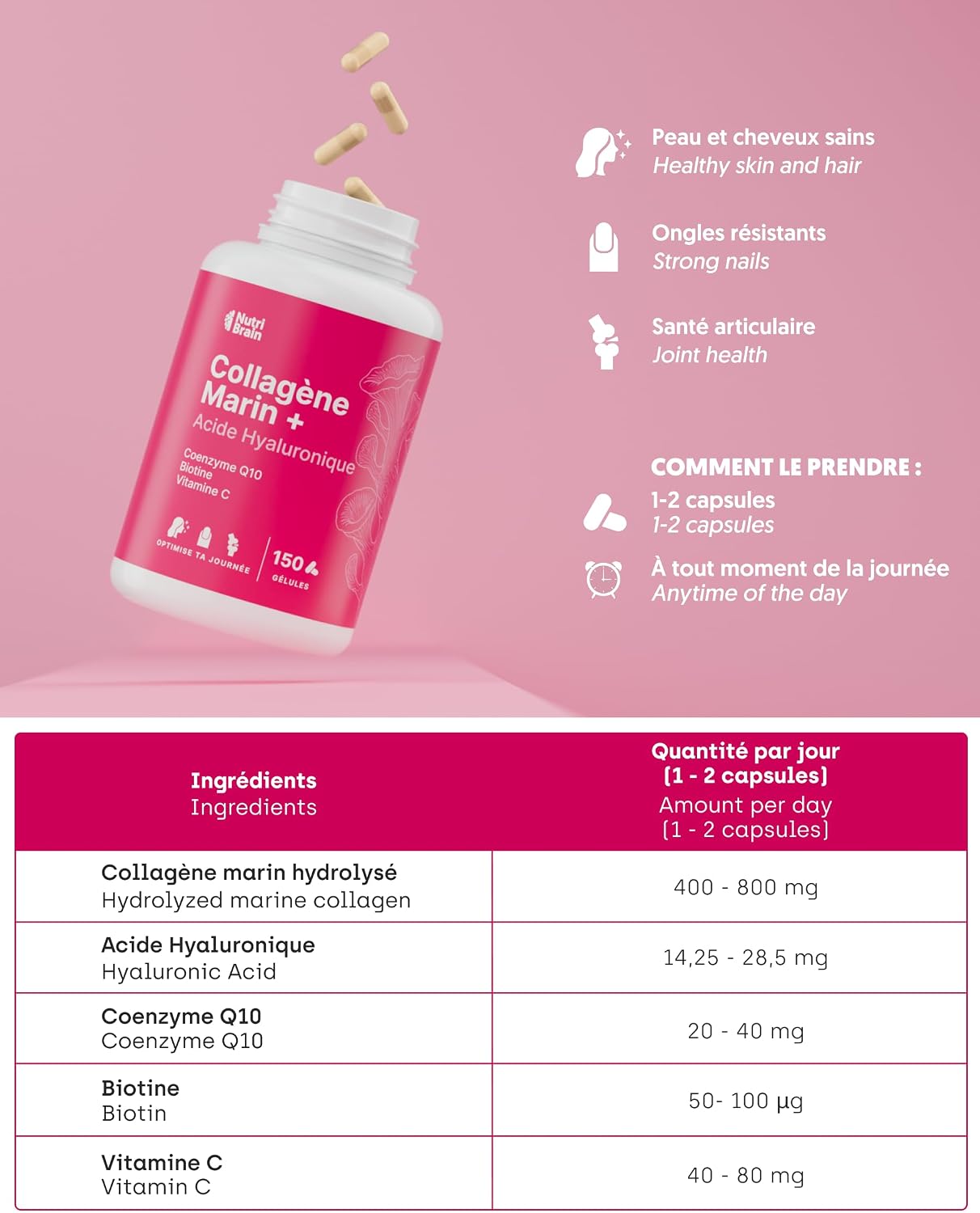 Pure Hydrolyzed Marine Collagen + Hyaluronic Acid, Coenzyme Q10, Biotin & Vitamin C | 150 Capsules | High Bioavailability | 5 Months | Peptides Type 1 | Skin, Hair, Nails, Joints - Image 7