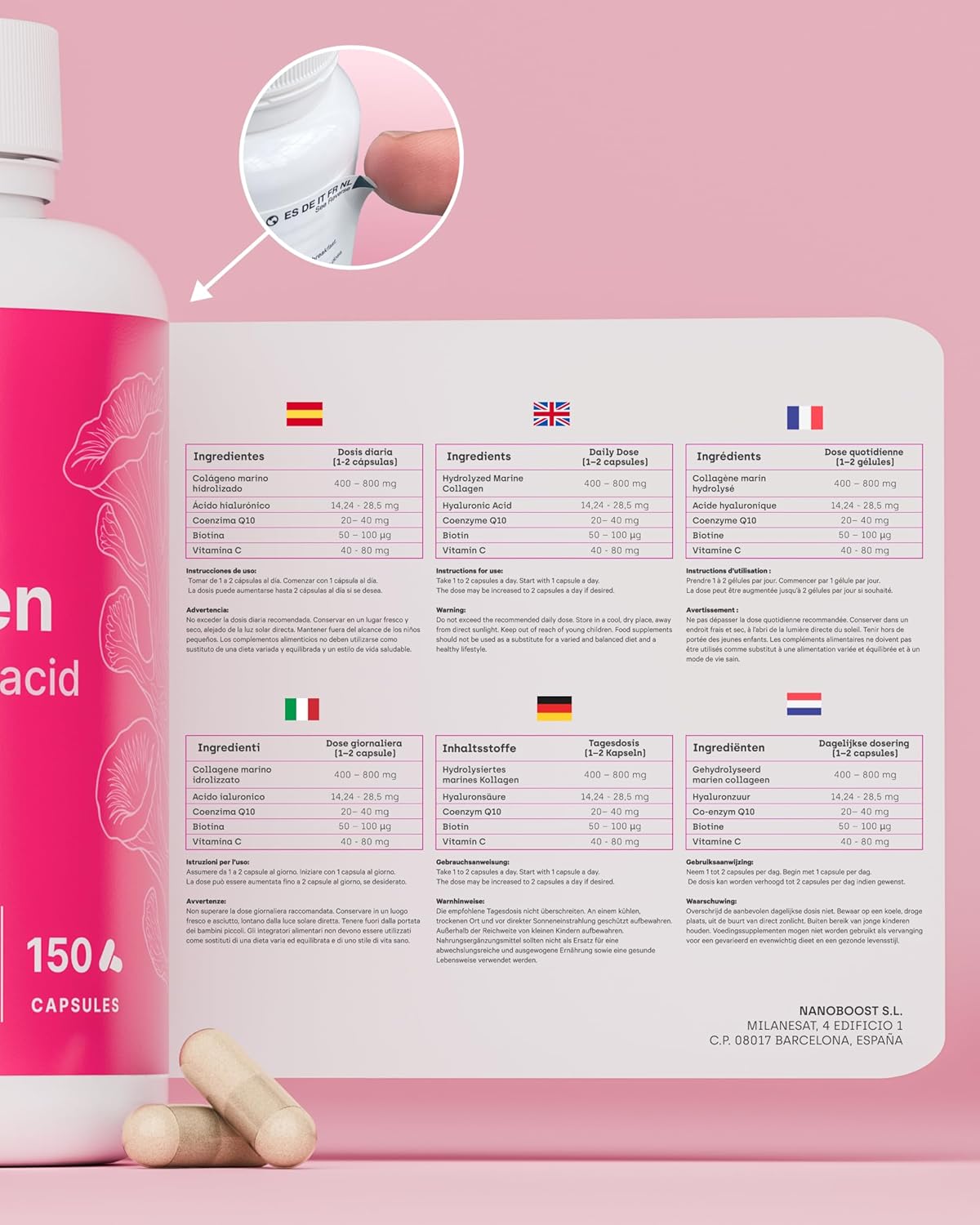 Pure Hydrolyzed Marine Collagen + Hyaluronic Acid, Coenzyme Q10, Biotin & Vitamin C | 150 Capsules | High Bioavailability | 5 Months | Peptides Type 1 | Skin, Hair, Nails, Joints - Image 9