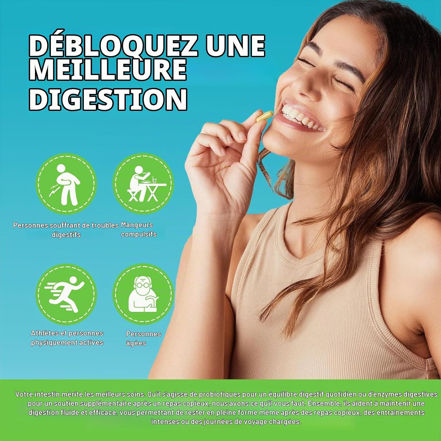 WindBoss Probiotics 60 Billion CFUs and Digestive Enzymes, 16 Enzymes to Relieve Bloating and Promote Intestinal Depurin, with Organic Prebiotics and Double Fibre - 120 Capsules - Image 6