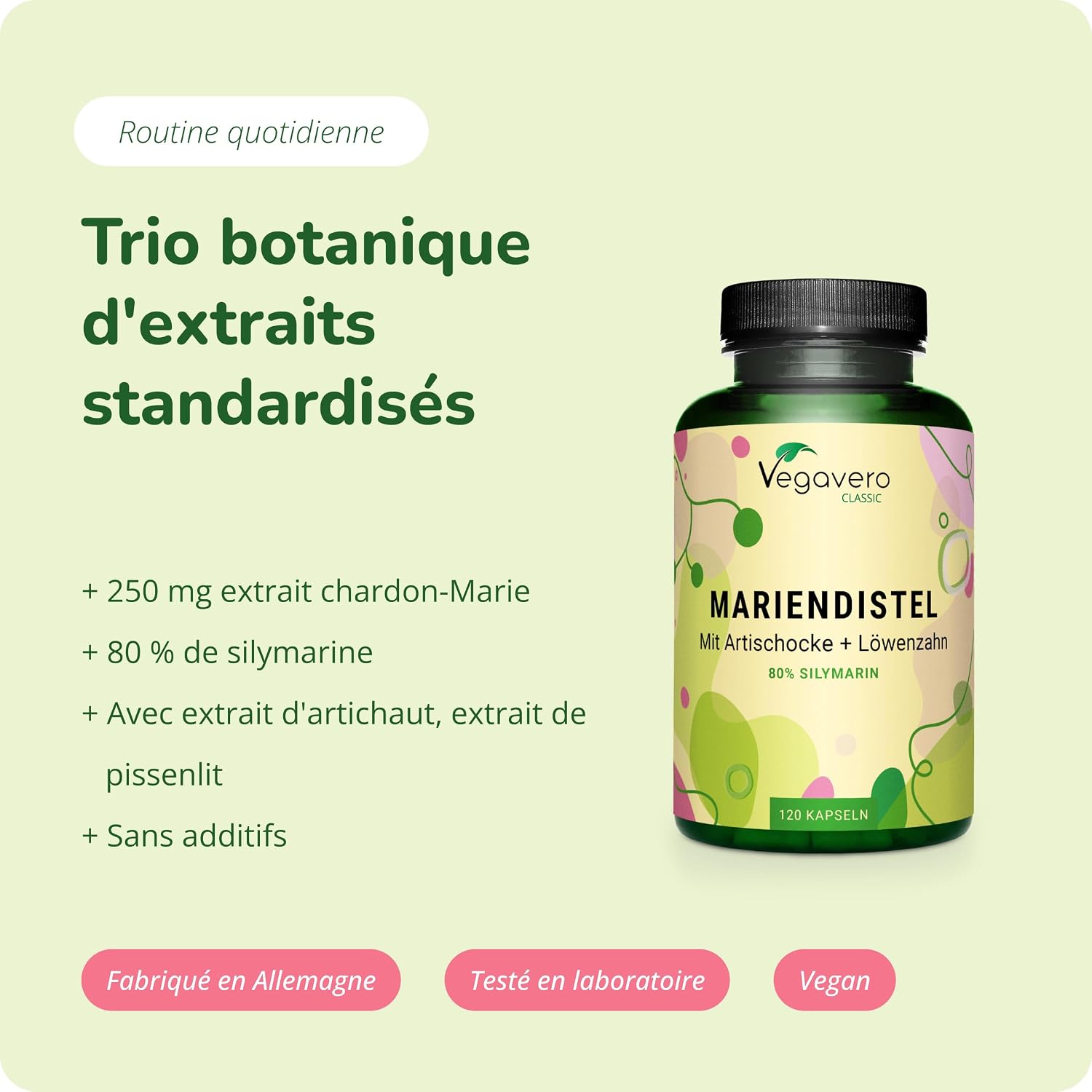 Milk Thistle | With Dandelion + Organic Artichoke | 120 Capsules (4 Months) | French Quality | High Dosage: 80% Silymarin | Liver & Digestion Detox | Vegan and No Additives | Vegavero - Image 3