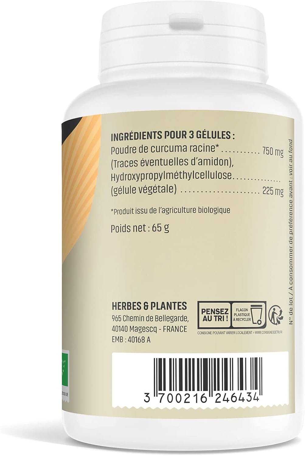 Herbes Et Plantes Organic Turmeric 200 Vegetable Capsules 250 mg - Image 4