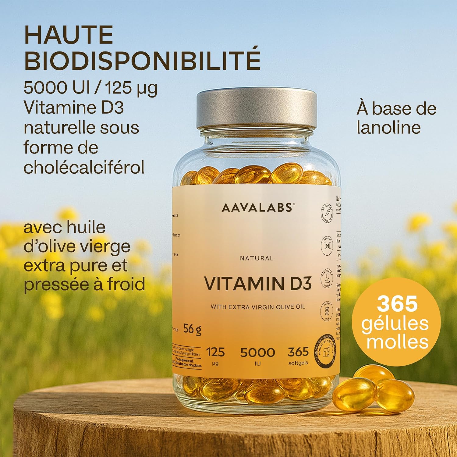 Natural Vitamin D3 High Concentration 5000 IU - Vitamin D with Extra Virgin Olive Oil for Optimal Absorption - Vitamins for Bone, Muscular, Immune Functions - 365 Capsules - Image 3